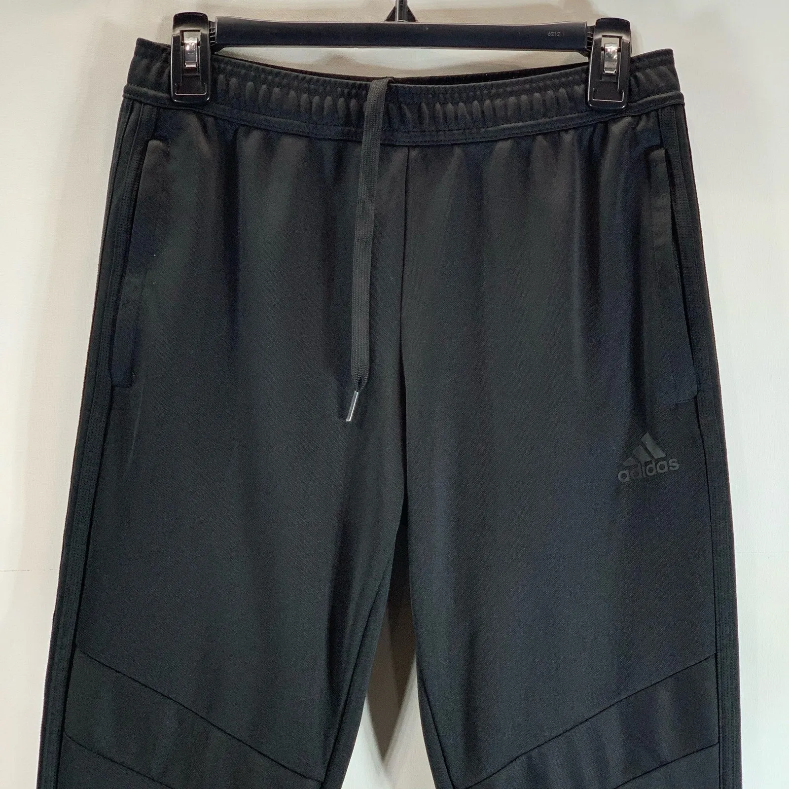 ADIDAS Men's Black Solid Climacool Drawstring Waist Zipper-Hem Track Pants SZ S