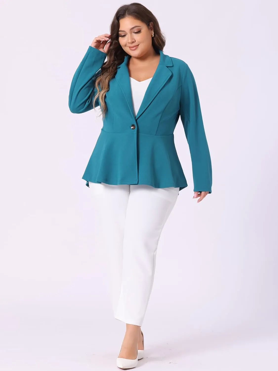 Agnes Orinda Women's Plus Size Blazer Notch Panel Work Business Casual Outfits Dressy Suit Jacket Peplum Blazers