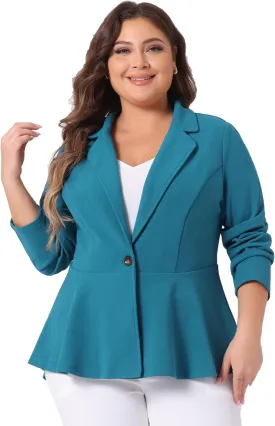 Agnes Orinda Women's Plus Size Blazer Notch Panel Work Business Casual Outfits Dressy Suit Jacket Peplum Blazers