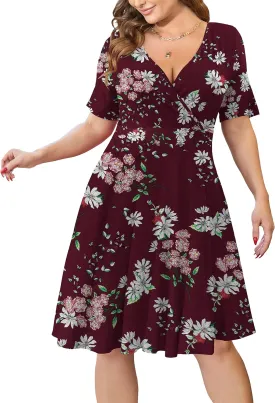 Ahlaray Womens Plus Size Dresses Short Sleeve Faux Wrap Causal Swing Dress with Pockets, L-4XL