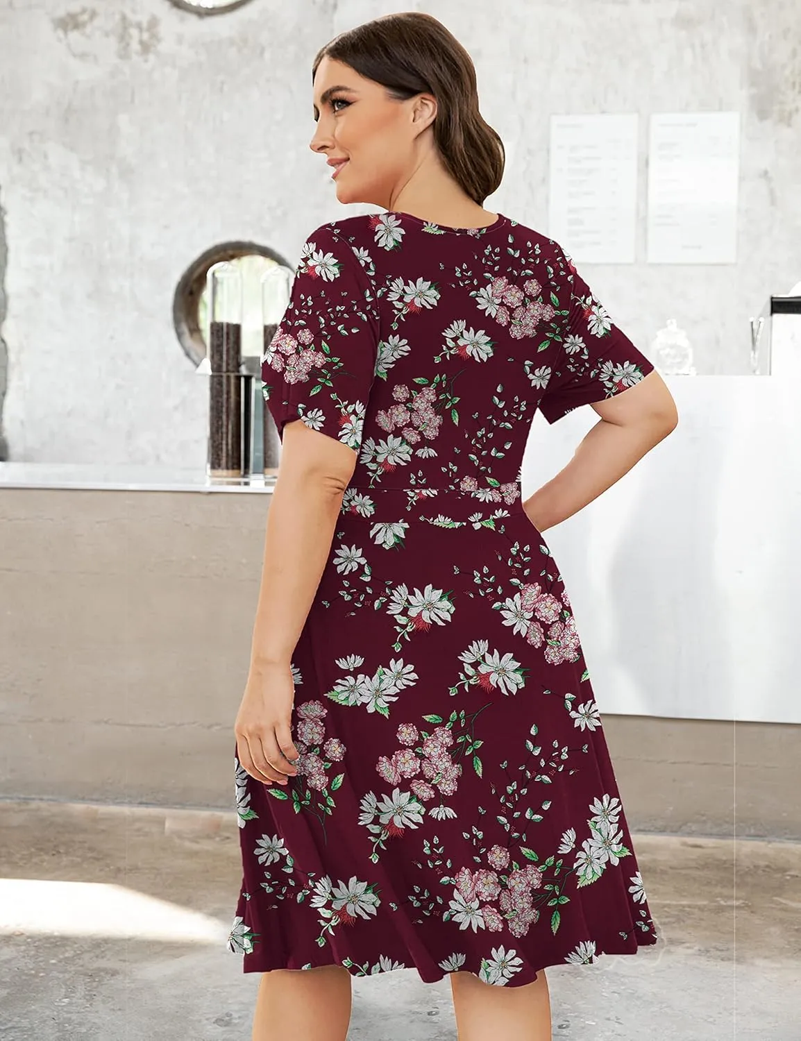Ahlaray Womens Plus Size Dresses Short Sleeve Faux Wrap Causal Swing Dress with Pockets, L-4XL