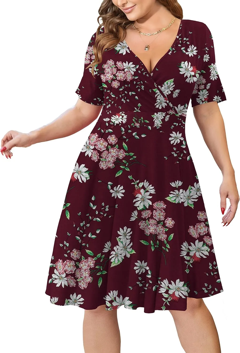 Ahlaray Womens Plus Size Dresses Short Sleeve Faux Wrap Causal Swing Dress with Pockets, L-4XL