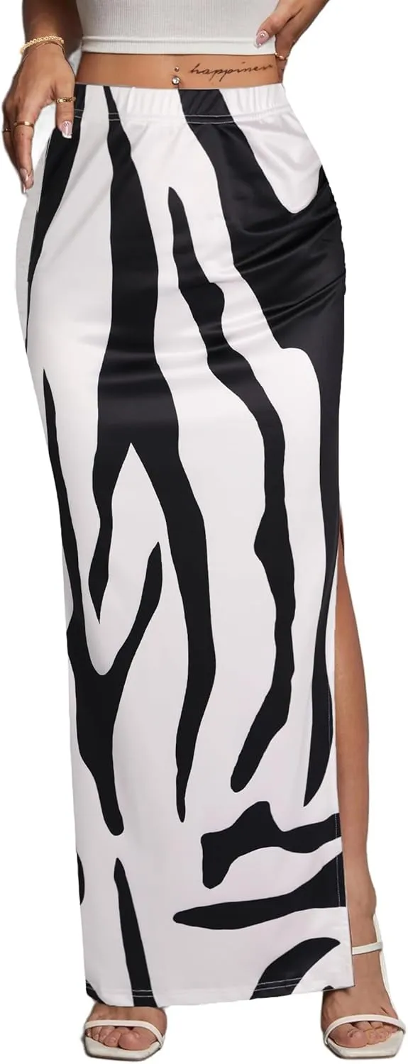 Avanova Women Split Slit Thigh Ruched Maxi Skirts Low Rise Sexy Summer Long Skirts