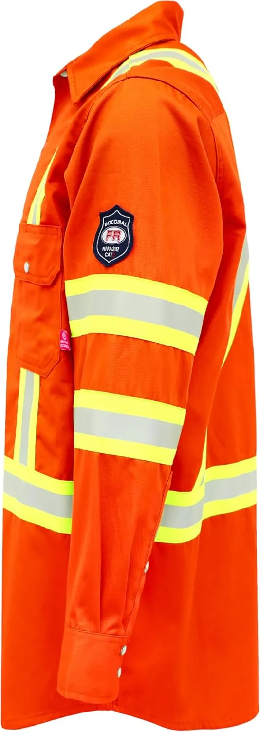BOCOMAL FR Shirts High Visibility/Hi Vis Flame Resistant/Fire Retardant Shirt 7.5oz Men's Reflective Shirts