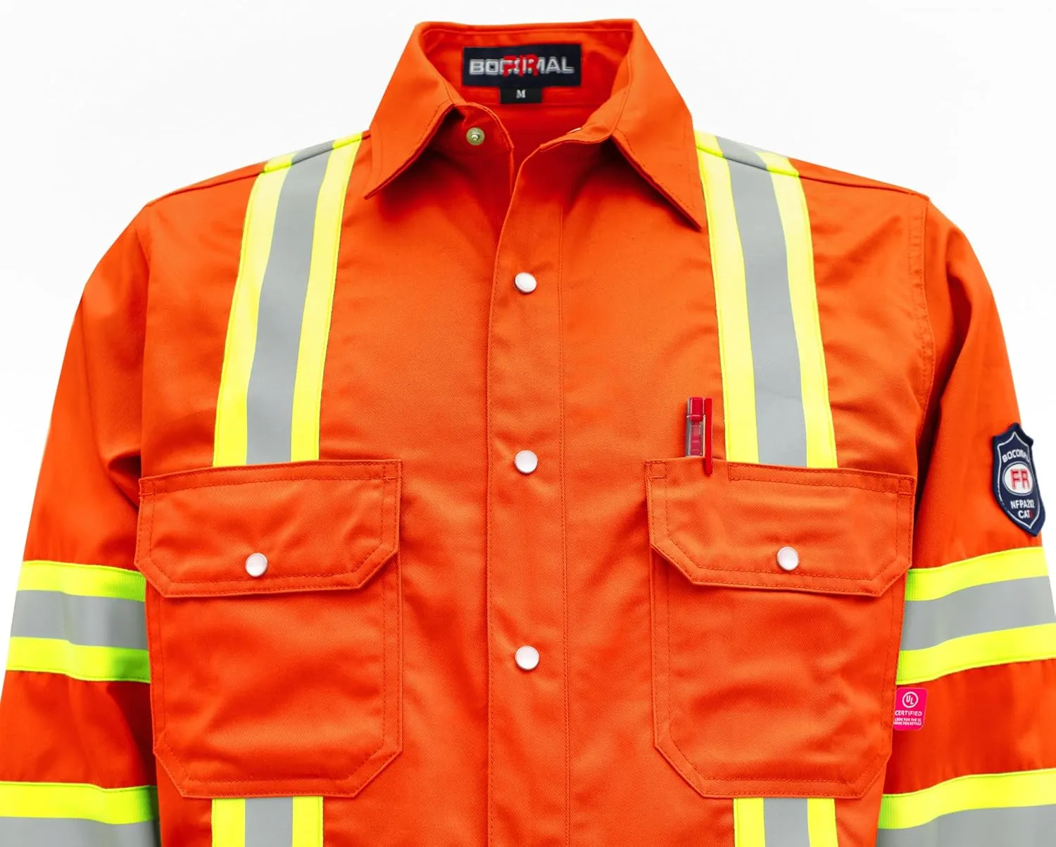 BOCOMAL FR Shirts High Visibility/Hi Vis Flame Resistant/Fire Retardant Shirt 7.5oz Men's Reflective Shirts