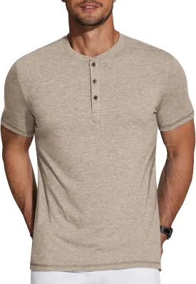 COOFANDY Men's Henley Shirts Short Sleeve Casual Basic Tee Summer Button Henley Soild T Shirts