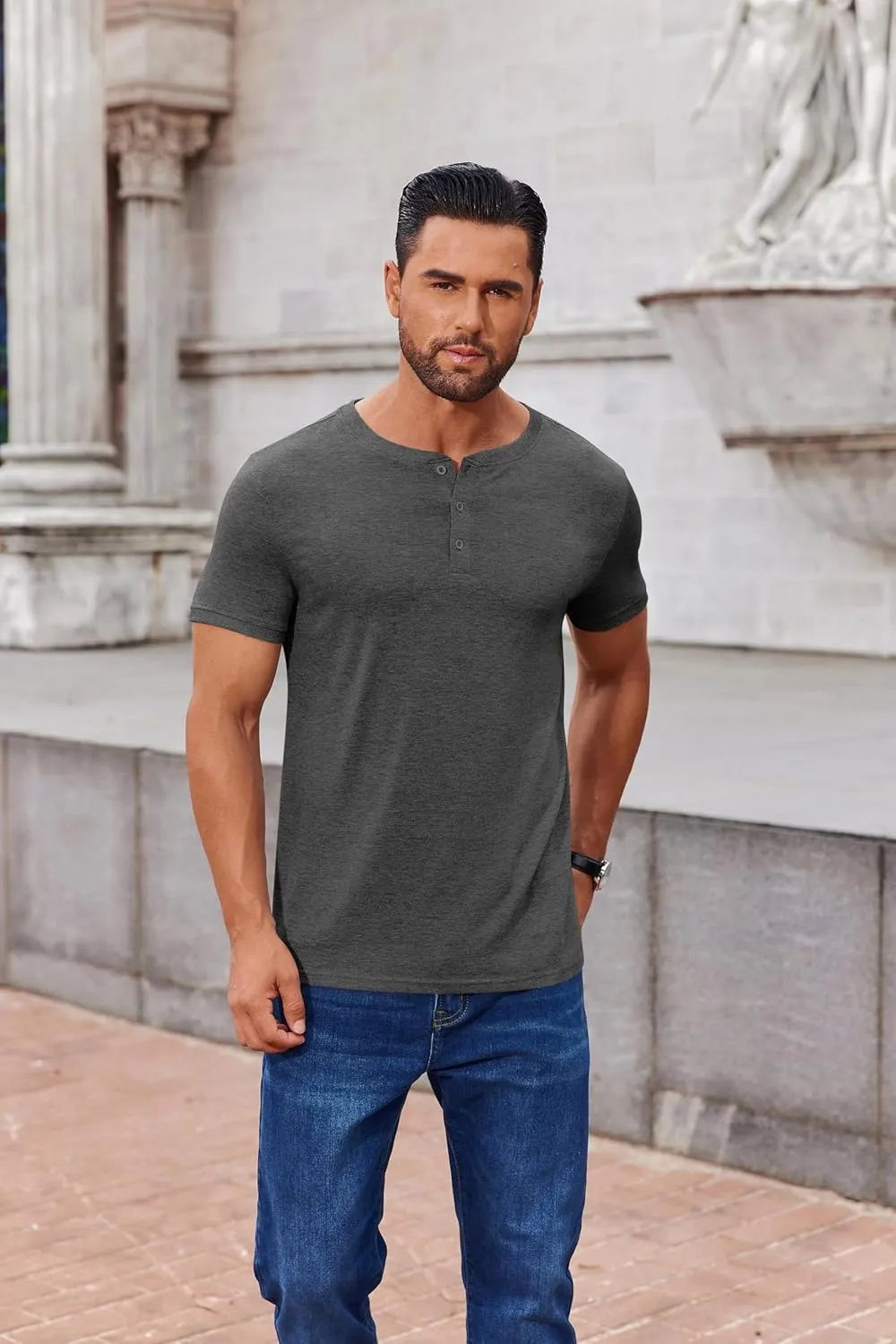 COOFANDY Men's Henley Shirts Short Sleeve Casual Summer Basic Tee Solid Button T-Shirts