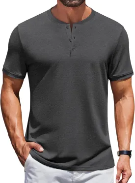 COOFANDY Men's Henley Shirts Short Sleeve Casual Summer Basic Tee Solid Button T-Shirts