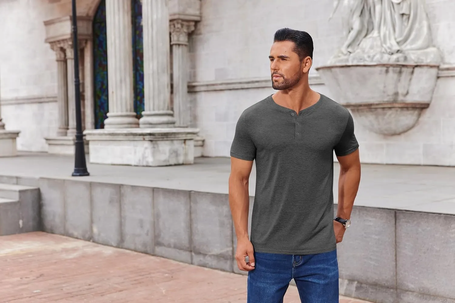 COOFANDY Men's Henley Shirts Short Sleeve Casual Summer Basic Tee Solid Button T-Shirts