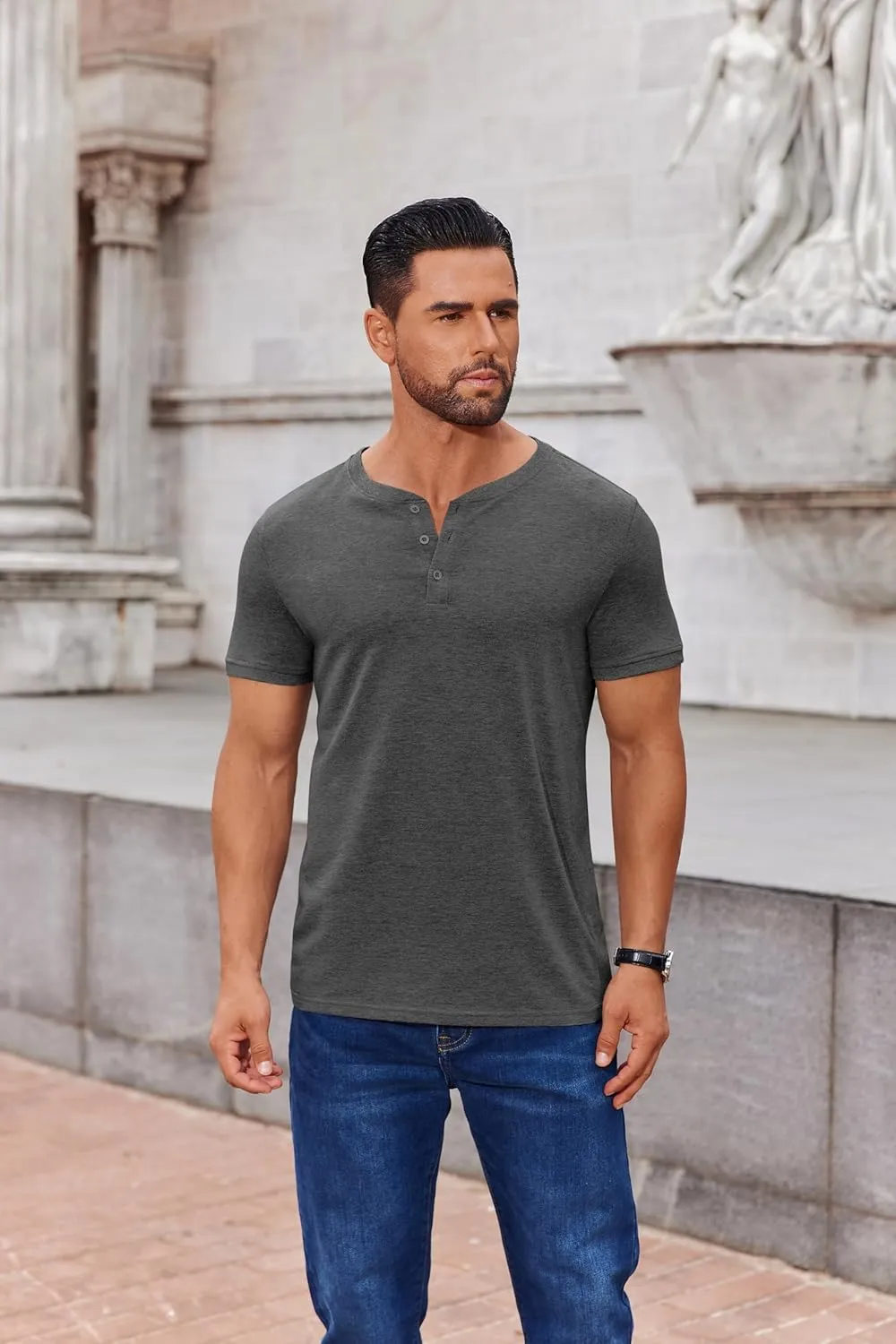 COOFANDY Men's Henley Shirts Short Sleeve Casual Summer Basic Tee Solid Button T-Shirts