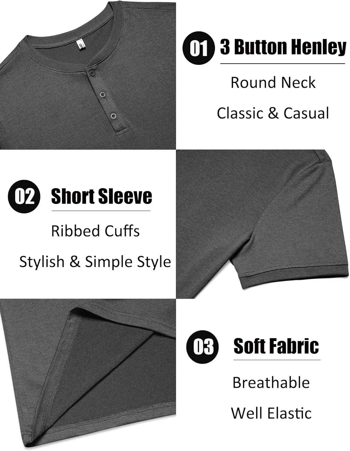 COOFANDY Men's Henley Shirts Short Sleeve Casual Summer Basic Tee Solid Button T-Shirts