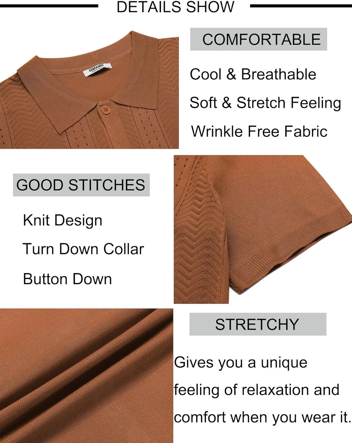 COOFANDY Mens Knit Button Down Shirt Short Sleeve Summer Casual Shirts Vintage Beach Vacation Shirts