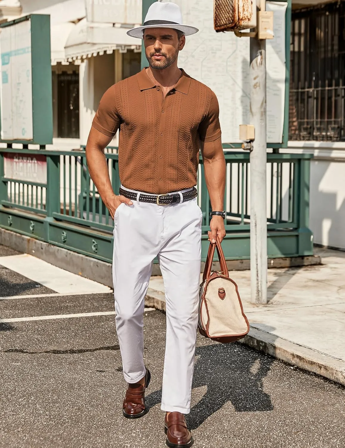 COOFANDY Mens Knit Button Down Shirt Short Sleeve Summer Casual Shirts Vintage Beach Vacation Shirts