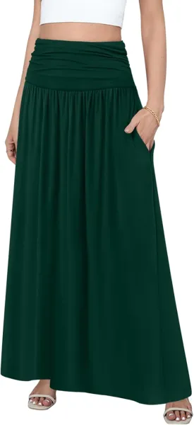 DouBCQ Maxi Skirts for Women High Waisted Long Skirts with Pockets Ankle Length Casual Skirt