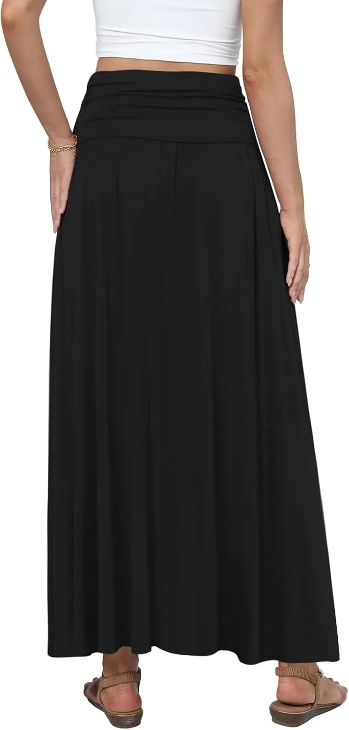 DouBCQ Maxi Skirts for Women High Waisted Long Skirts with Pockets Ankle Length Casual Skirt
