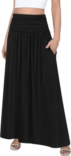 DouBCQ Maxi Skirts for Women High Waisted Long Skirts with Pockets Ankle Length Casual Skirt