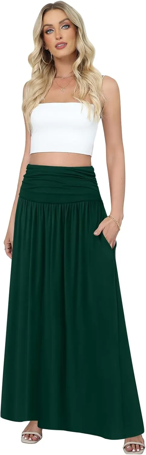 DouBCQ Maxi Skirts for Women High Waisted Long Skirts with Pockets Ankle Length Casual Skirt