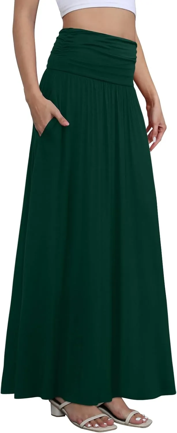 DouBCQ Maxi Skirts for Women High Waisted Long Skirts with Pockets Ankle Length Casual Skirt