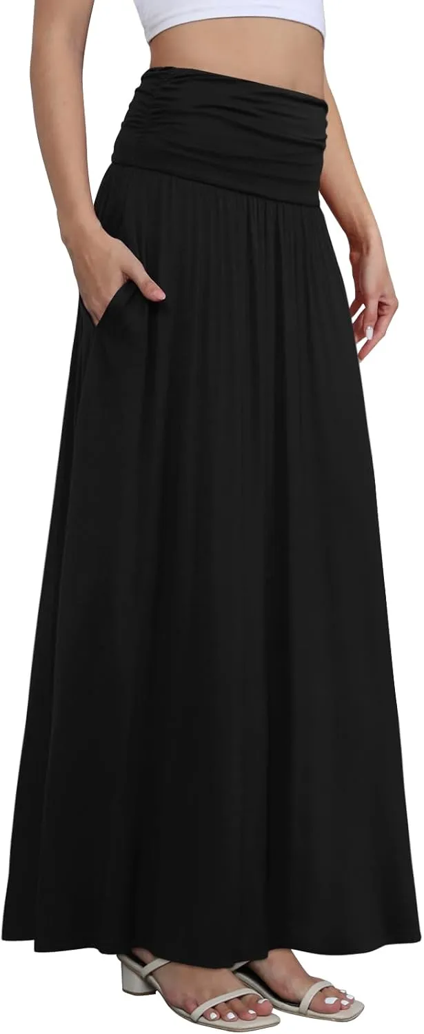 DouBCQ Maxi Skirts for Women High Waisted Long Skirts with Pockets Ankle Length Casual Skirt