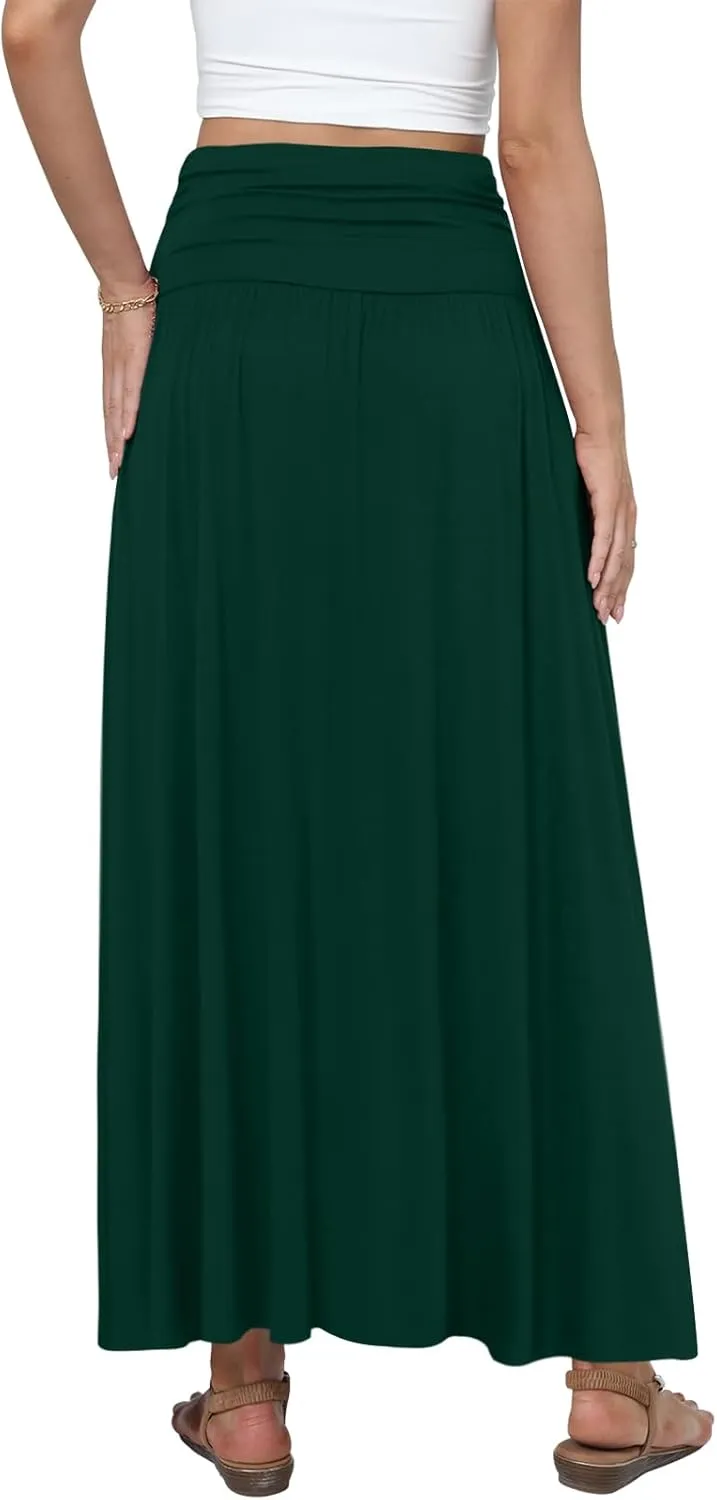 DouBCQ Maxi Skirts for Women High Waisted Long Skirts with Pockets Ankle Length Casual Skirt