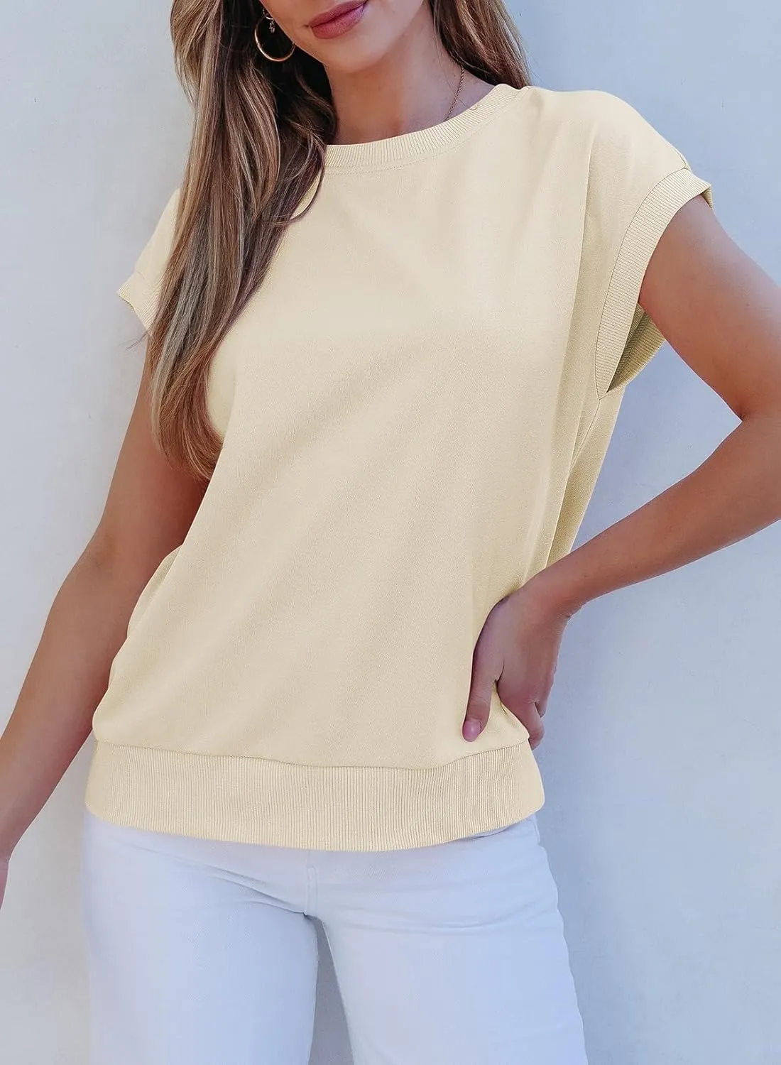 EVALESS Cap Sleeve Tops for Women Summer Tank Tops Basic Tee Shirts Casual 2024 Fashion Clothes Outfits