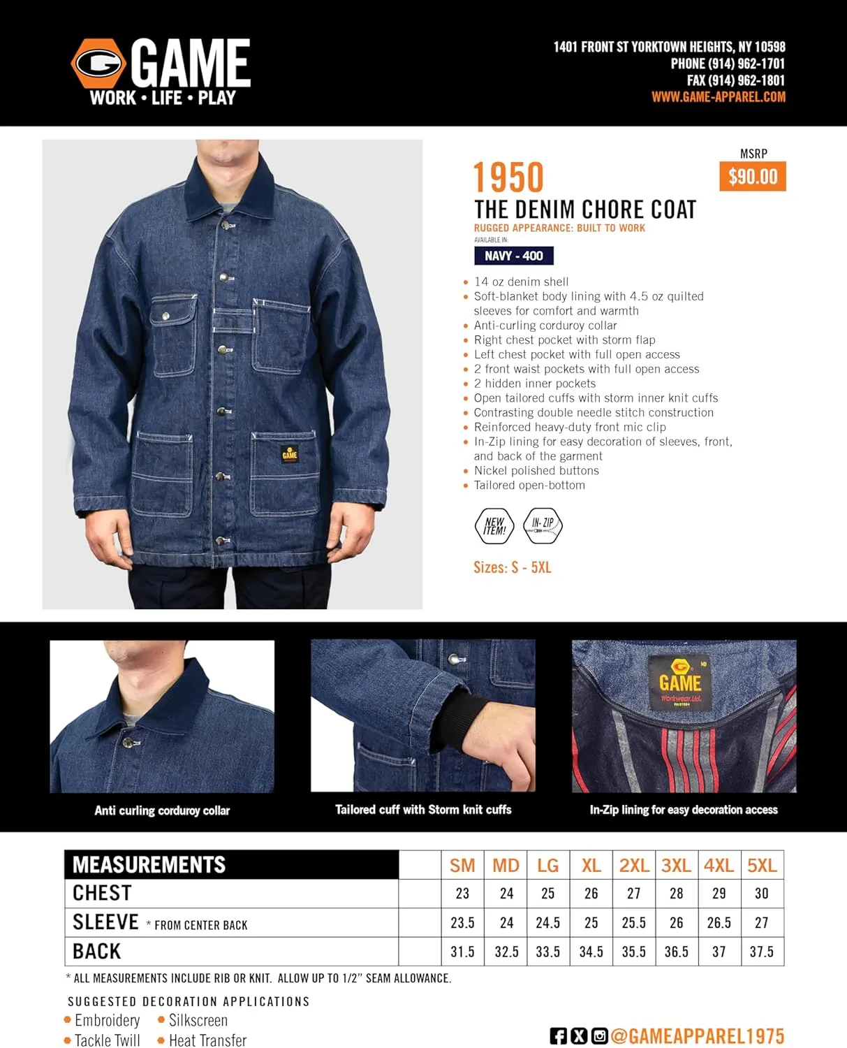 GAME Apparel - Denim Chore Coat, Style# 1950