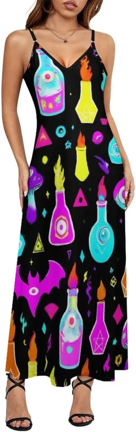 Girl's Sexy Long Sleeveless Dress Summer Full Slip Camisole V Neck Under Dress