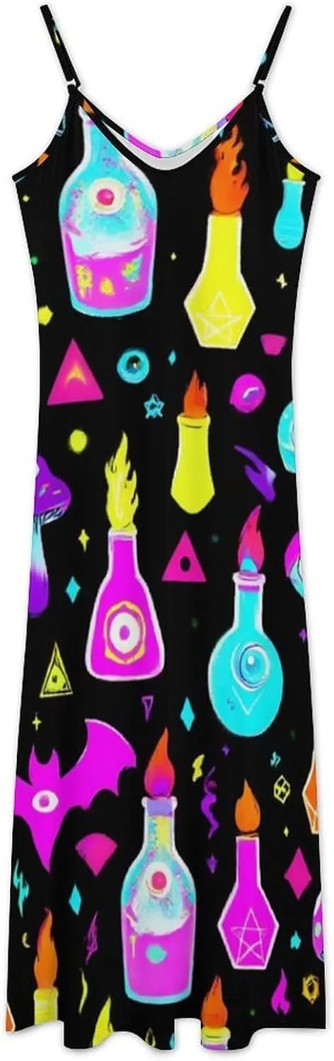 Girl's Sexy Long Sleeveless Dress Summer Full Slip Camisole V Neck Under Dress