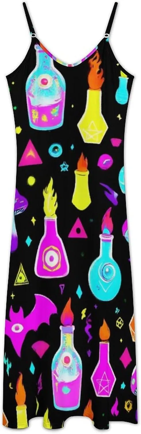 Girl's Sexy Long Sleeveless Dress Summer Full Slip Camisole V Neck Under Dress
