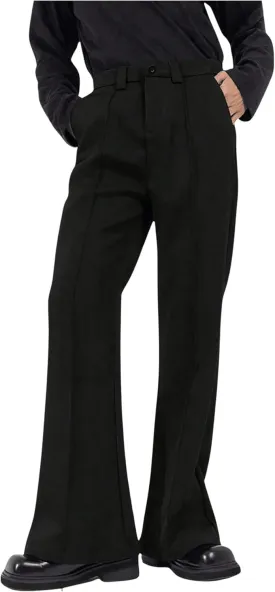 GORGLITTER Men's Bell Bottom Pants Slim Fit Flared Pants 70s Formal Dress Bootcut Trousers Black Small