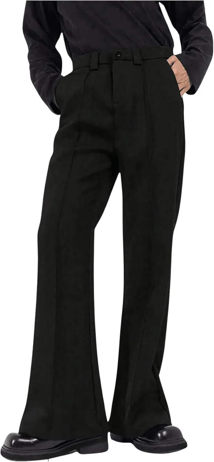 GORGLITTER Men's Bell Bottom Pants Slim Fit Flared Pants 70s Formal Dress Bootcut Trousers Black Small