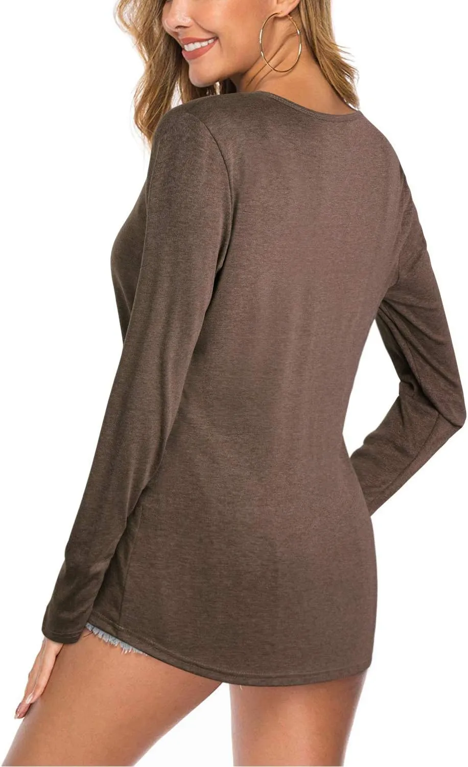 KILIG Womens 2024 Long Sleeve V-Neck Button Loose Casual Henley Tunic Tops T Shirt Fashion