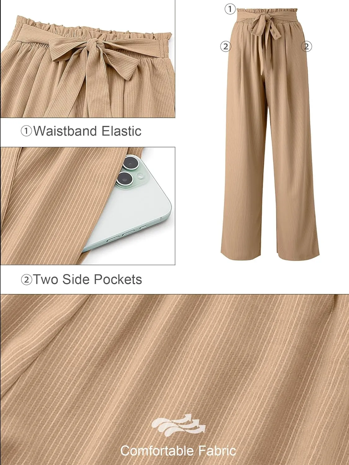 KORSIS Women's Pants Wide Leg Lounge High Waisted Causal Flowy Work Elastic Trousers with Pockets