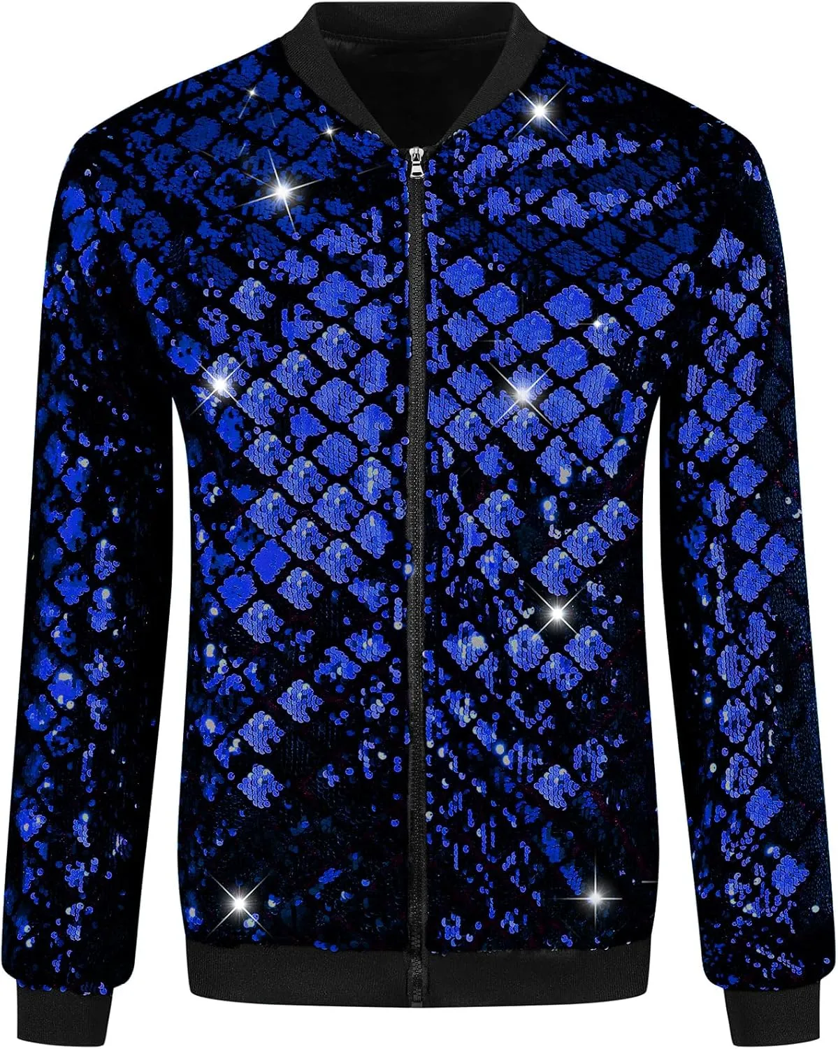 Lars Amadeus Argyle Sequin Bomber Jacket for Men's Party Club Shiny Baseball Varsity Jacket