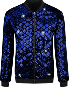 Lars Amadeus Argyle Sequin Bomber Jacket for Men's Party Club Shiny Baseball Varsity Jacket