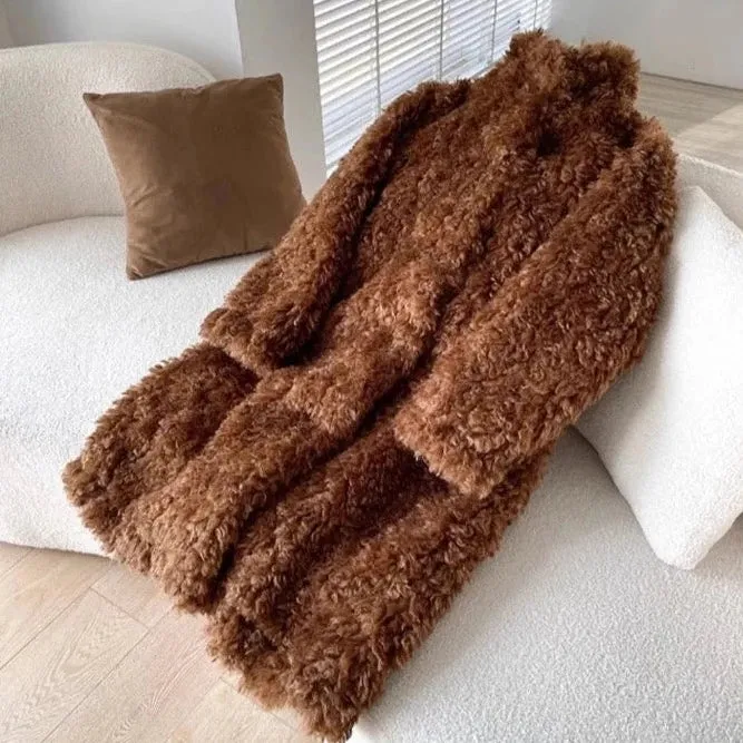 Laura Curly Lamb Faux Fur Maxi Coats