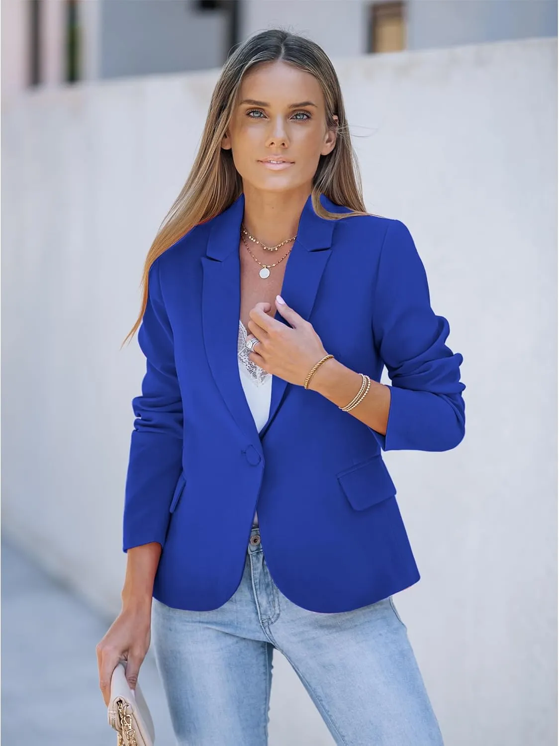 LookbookStore Womens Notched Lapel Pockets Button Work Office Blazer Jacket Suit