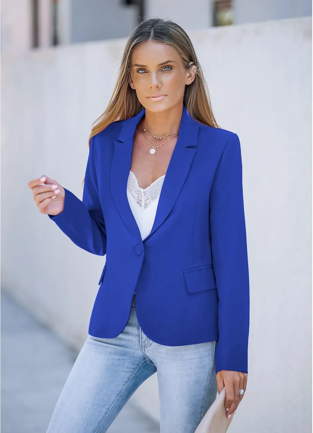 LookbookStore Womens Notched Lapel Pockets Button Work Office Blazer Jacket Suit