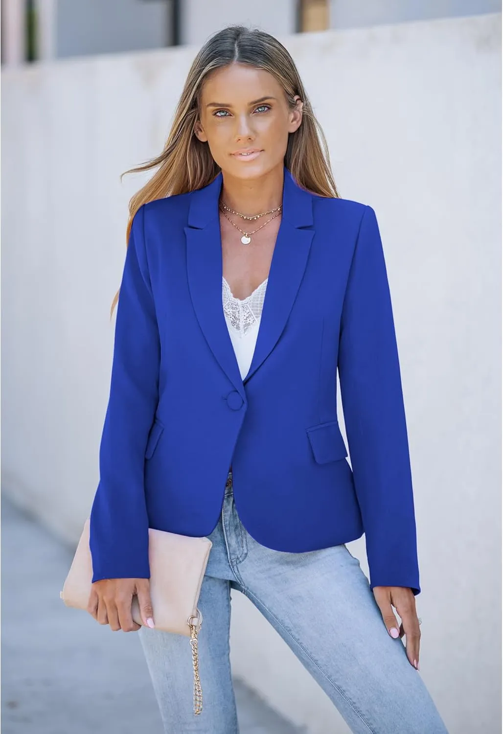LookbookStore Womens Notched Lapel Pockets Button Work Office Blazer Jacket Suit