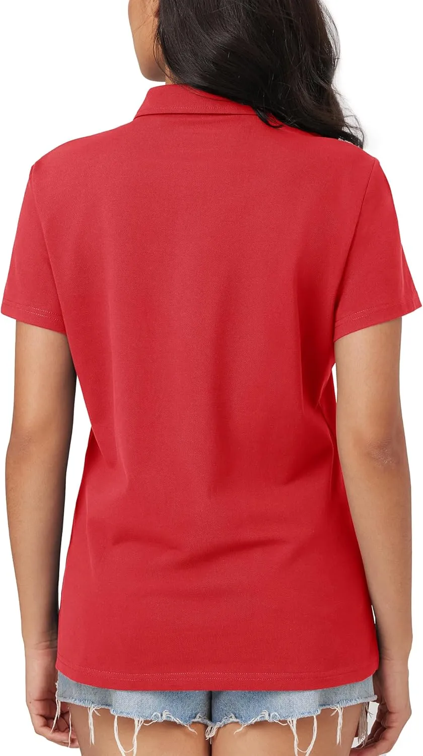 MAGCOMSEN Women's Polo Shirts Moisture Wicking 3 Buttons Short Sleeve Shirt Cotton Cool Casual Tops