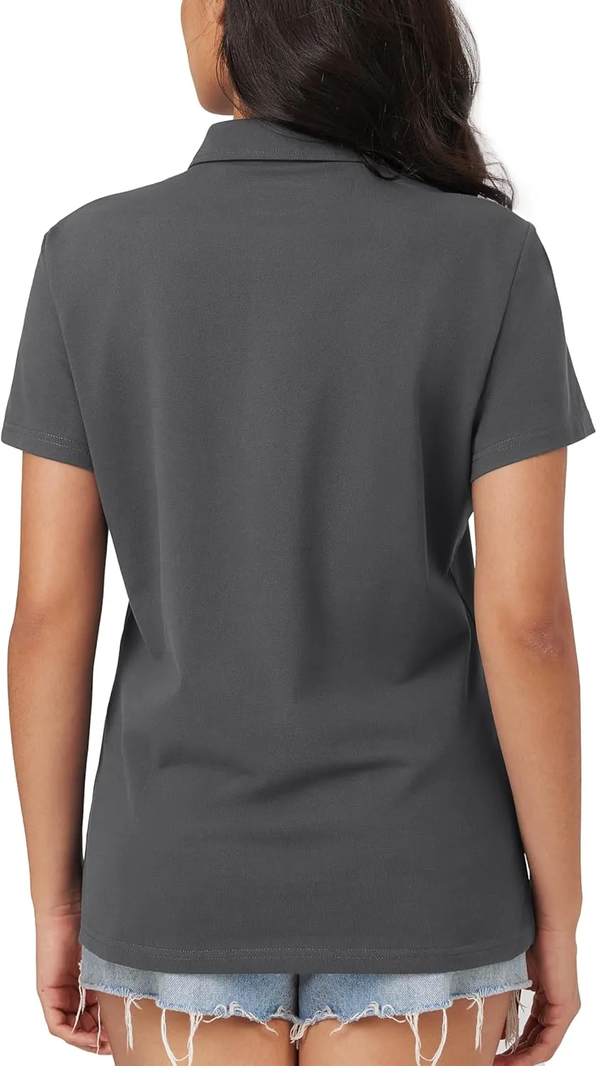 MAGCOMSEN Women's Polo Shirts Moisture Wicking 3 Buttons Short Sleeve Shirt Cotton Cool Casual Tops