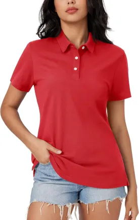 MAGCOMSEN Women's Polo Shirts Moisture Wicking 3 Buttons Short Sleeve Shirt Cotton Cool Casual Tops