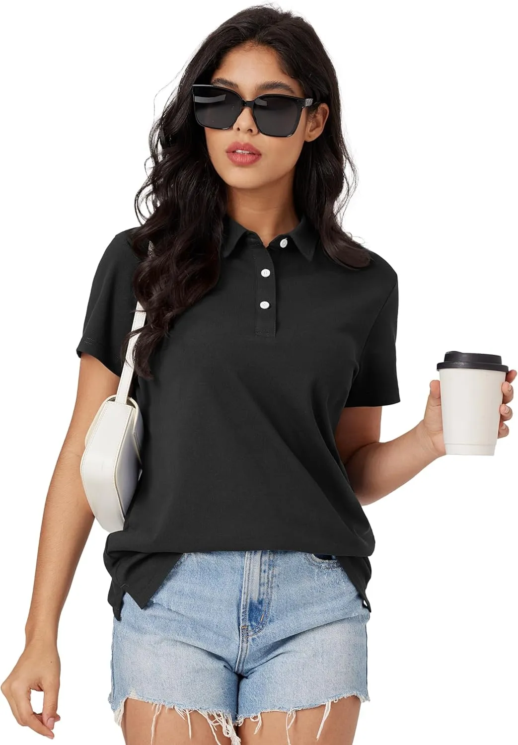 MAGCOMSEN Women's Polo Shirts Moisture Wicking 3 Buttons Short Sleeve Shirt Cotton Cool Casual Tops