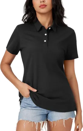 MAGCOMSEN Women's Polo Shirts Moisture Wicking 3 Buttons Short Sleeve Shirt Cotton Cool Casual Tops