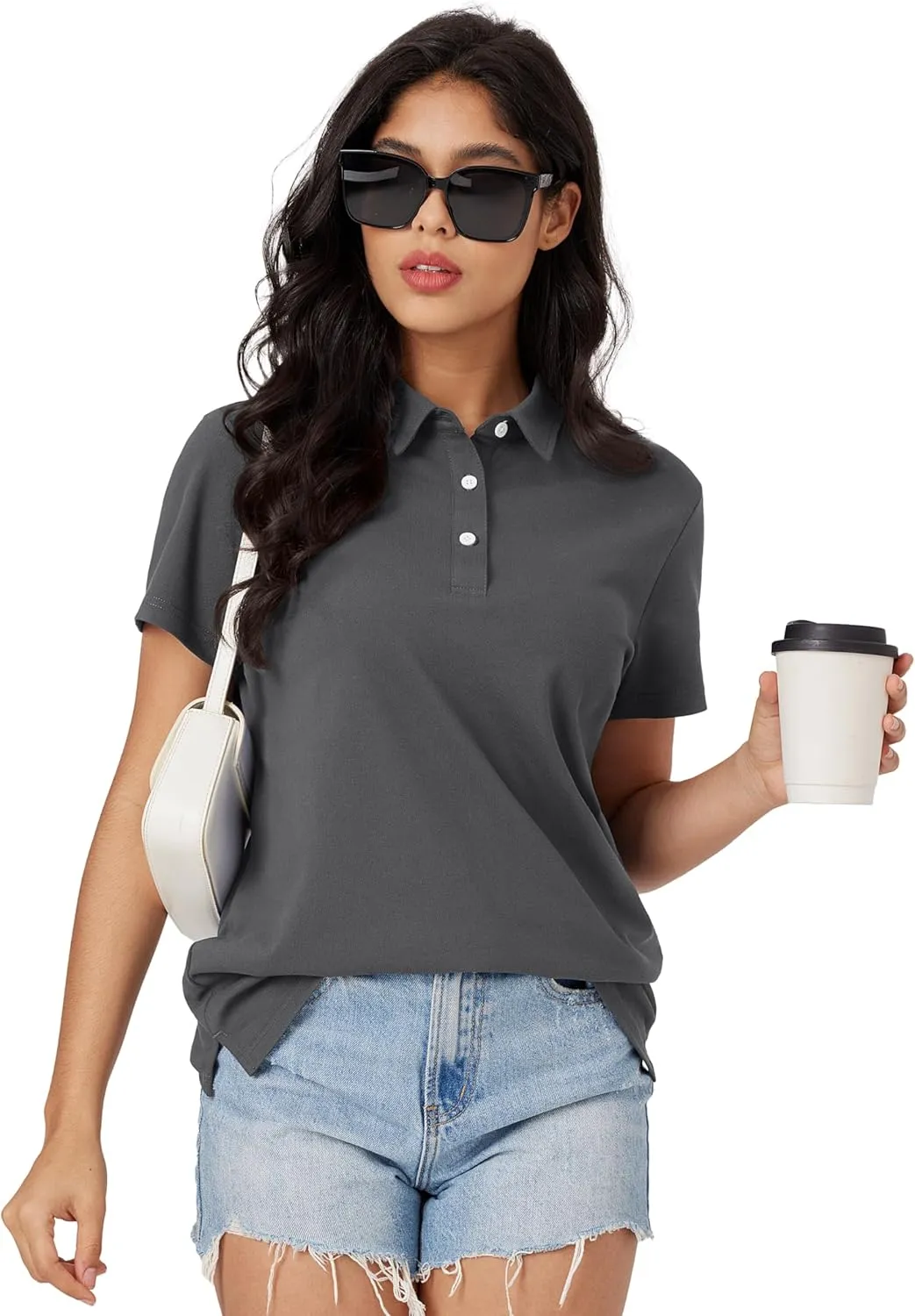 MAGCOMSEN Women's Polo Shirts Moisture Wicking 3 Buttons Short Sleeve Shirt Cotton Cool Casual Tops