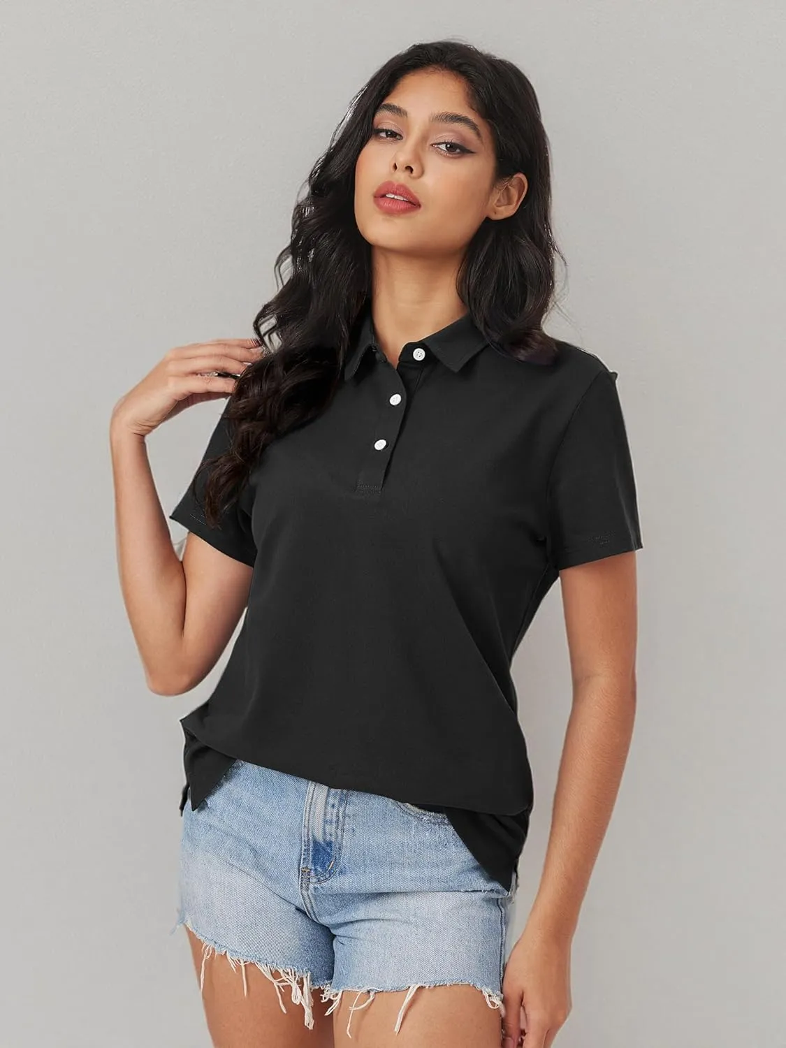 MAGCOMSEN Women's Polo Shirts Moisture Wicking 3 Buttons Short Sleeve Shirt Cotton Cool Casual Tops