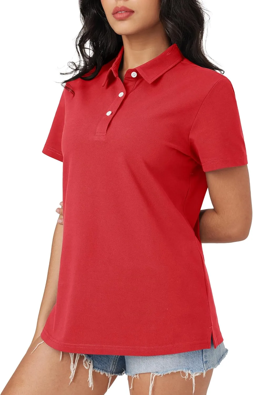 MAGCOMSEN Women's Polo Shirts Moisture Wicking 3 Buttons Short Sleeve Shirt Cotton Cool Casual Tops