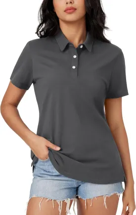 MAGCOMSEN Women's Polo Shirts Moisture Wicking 3 Buttons Short Sleeve Shirt Cotton Cool Casual Tops