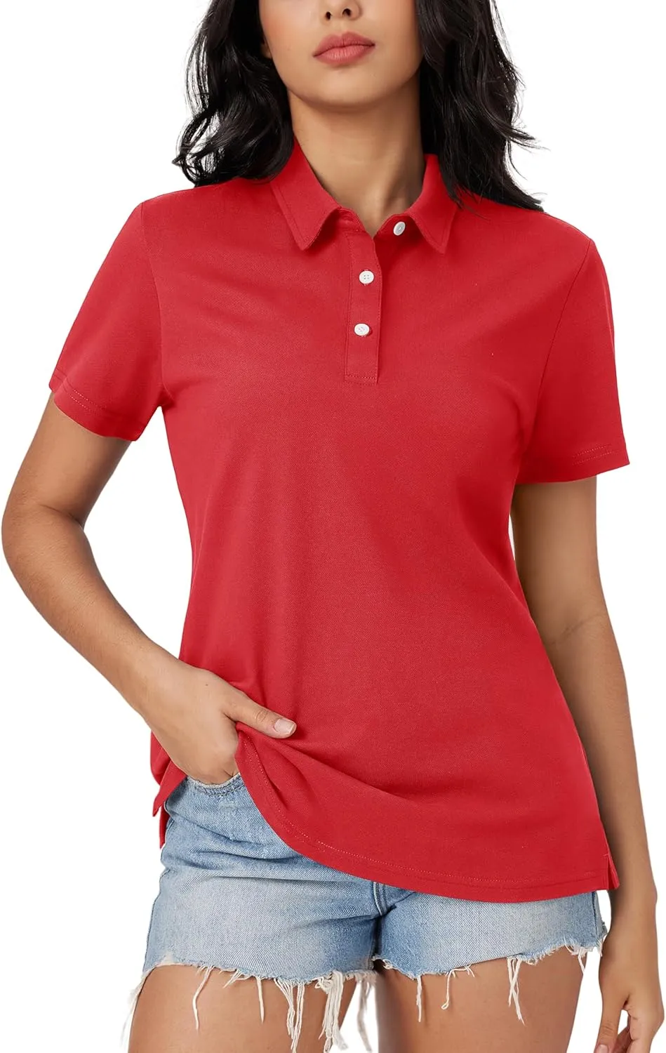 MAGCOMSEN Women's Polo Shirts Moisture Wicking 3 Buttons Short Sleeve Shirt Cotton Cool Casual Tops