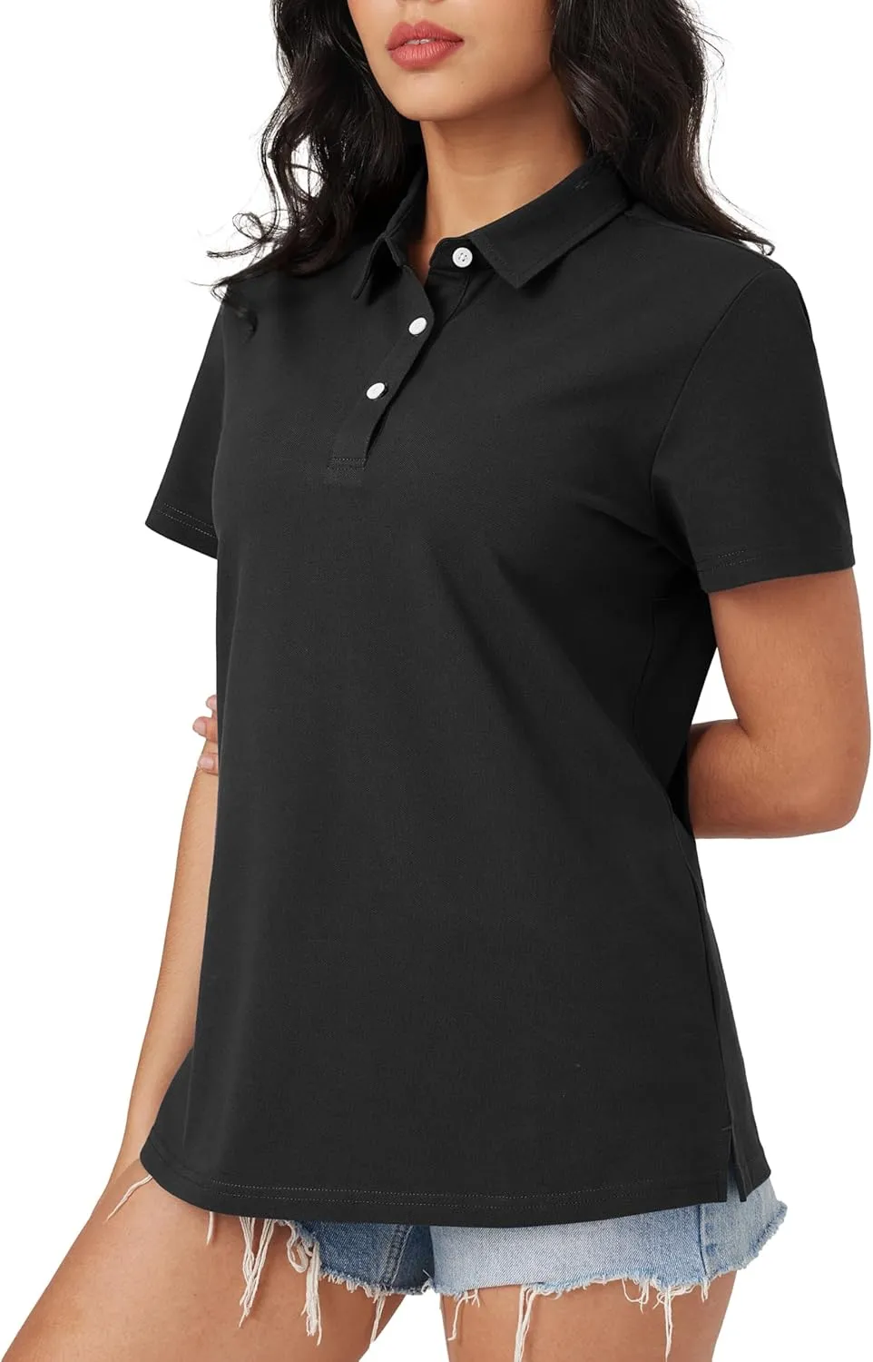 MAGCOMSEN Women's Polo Shirts Moisture Wicking 3 Buttons Short Sleeve Shirt Cotton Cool Casual Tops